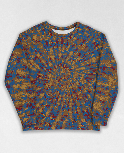 Tie-Dye-Camo Sweatshirt #0786. All over print, precision-cut, and hand-sewn. Super comfortable poly-cotton blend original Digital Camouflage designs by Dan Ellis vague.paris