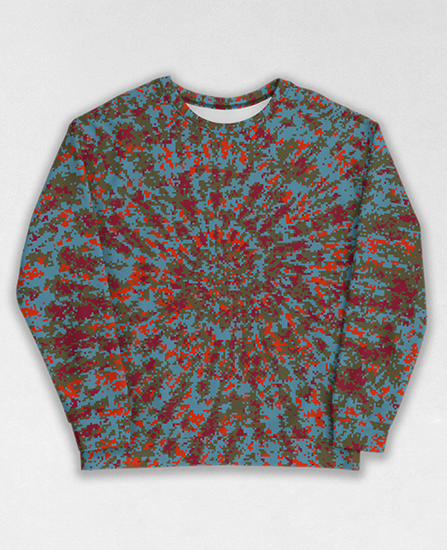 Tie-Dye-Camo Sweatshirt #0787. All over print, precision-cut, and hand-sewn. Super comfortable poly-cotton blend original Digital Camouflage designs by Dan Ellis vague.paris