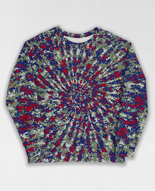 Tie-Dye-Camo Sweatshirt #0788. All over print, precision-cut, and hand-sewn. Super comfortable poly-cotton blend original Digital Camouflage designs by Dan Ellis vague.paris