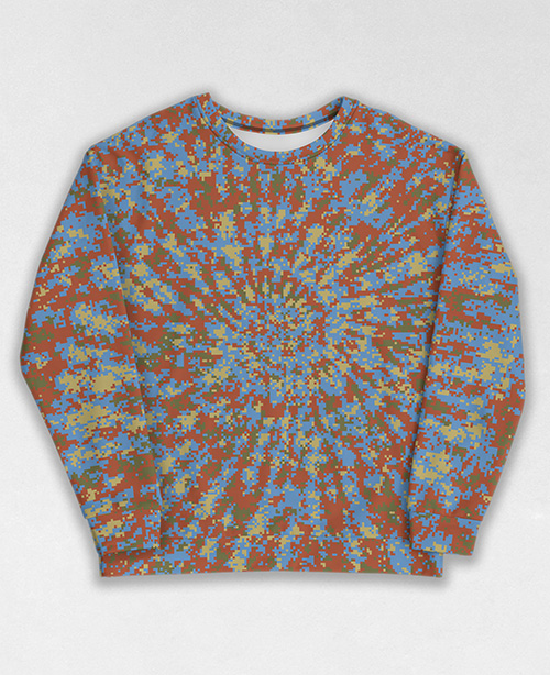 Tie-Dye-Camo Sweatshirt #0789. All over print, precision-cut, and hand-sewn. Super comfortable poly-cotton blend original Digital Camouflage designs by Dan Ellis vague.paris