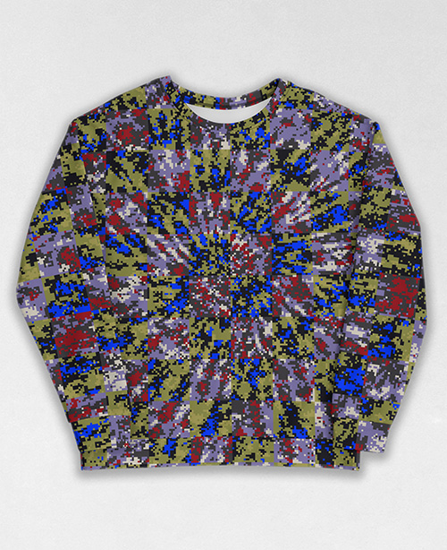 Tie-Dye-Camo Sweatshirt #0791. All over print, precision-cut, and hand-sewn. Super comfortable poly-cotton blend original Digital Camouflage designs by Dan Ellis vague.paris