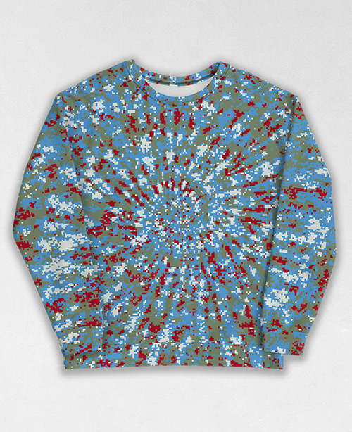 Tie-Dye-Camo Sweatshirt #0795. All over print, precision-cut, and hand-sewn. Super comfortable poly-cotton blend original Digital Camouflage designs by Dan Ellis vague.paris