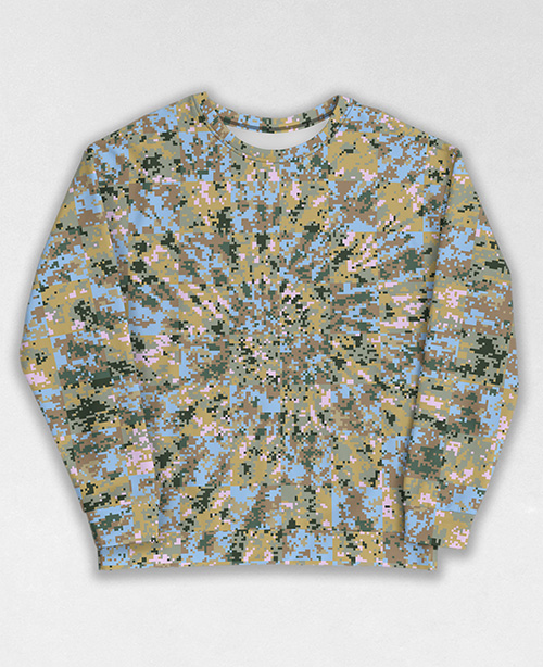 Tie-Dye-Camo Sweatshirt #0796. All over print, precision-cut, and hand-sewn. Super comfortable poly-cotton blend original Digital Camouflage designs by Dan Ellis vague.paris