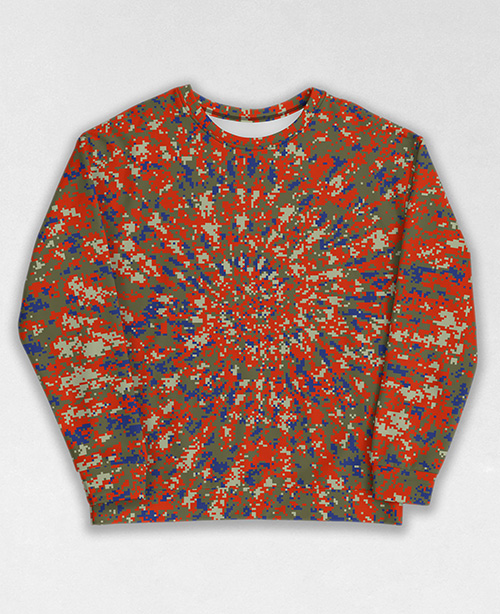 Tie-Dye-Camo Sweatshirt #0797. All over print, precision-cut, and hand-sewn. Super comfortable poly-cotton blend original Digital Camouflage designs by Dan Ellis vague.paris