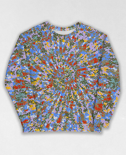 Tie-Dye-Camo Sweatshirt #0798. All over print, precision-cut, and hand-sewn. Super comfortable poly-cotton blend original Digital Camouflage designs by Dan Ellis vague.paris