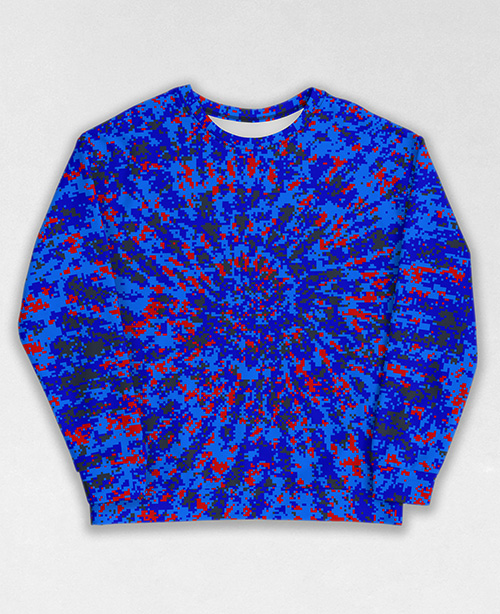 Tie-Dye-Camo Sweatshirt #0802. All over print, precision-cut, and hand-sewn. Super comfortable poly-cotton blend original Digital Camouflage designs by Dan Ellis vague.paris