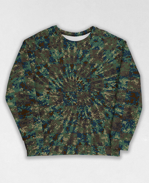 Tie-Dye-Camo Sweatshirt #0806. All over print, precision-cut, and hand-sewn. Super comfortable poly-cotton blend original Digital Camouflage designs by Dan Ellis vague.paris