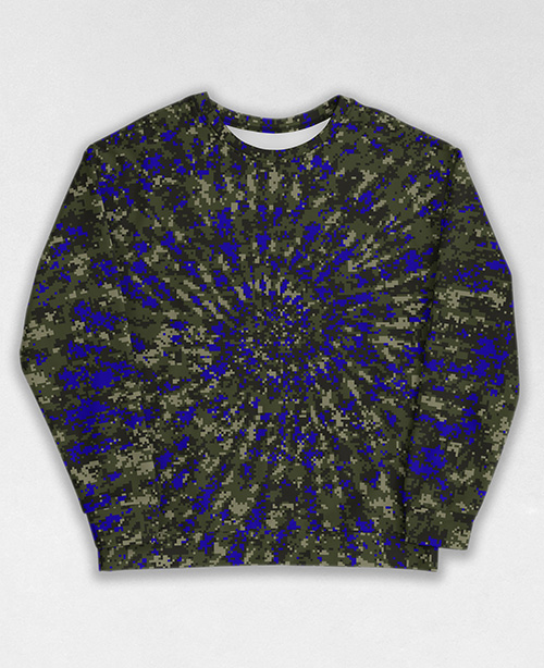 Tie-Dye-Camo Sweatshirt #0813. All over print, precision-cut, and hand-sewn. Super comfortable poly-cotton blend original Digital Camouflage designs by Dan Ellis vague.paris