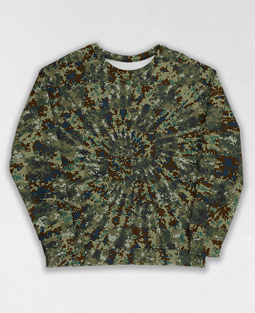 Tie-Dye-Camo Sweatshirt #0814. All over print, precision-cut, and hand-sewn. Super comfortable poly-cotton blend original Digital Camouflage designs by Dan Ellis vague.paris