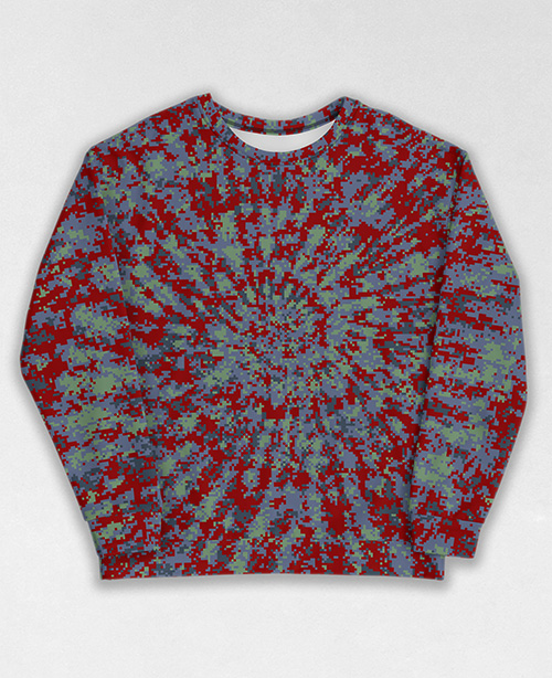 Tie-Dye-Camo Sweatshirt #0815. All over print, precision-cut, and hand-sewn. Super comfortable poly-cotton blend original Digital Camouflage designs by Dan Ellis vague.paris