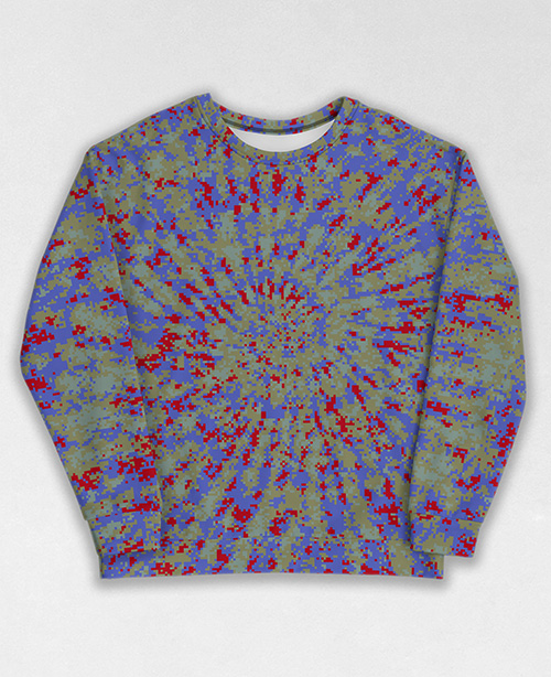 Tie-Dye-Camo Sweatshirt #0820. All over print, precision-cut, and hand-sewn. Super comfortable poly-cotton blend original Digital Camouflage designs by Dan Ellis vague.paris