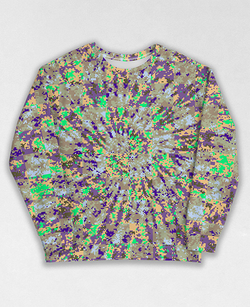 Tie-Dye-Camo Sweatshirt #0823. All over print, precision-cut, and hand-sewn. Super comfortable poly-cotton blend original Digital Camouflage designs by Dan Ellis vague.paris