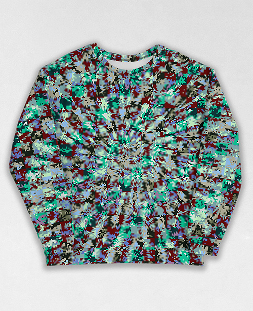 Tie-Dye-Camo Sweatshirt #0825. All over print, precision-cut, and hand-sewn. Super comfortable poly-cotton blend original Digital Camouflage designs by Dan Ellis vague.paris