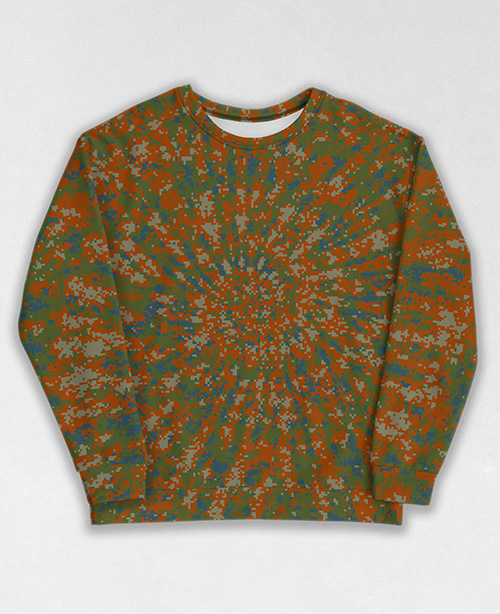 Tie-Dye-Camo Sweatshirt #0826. All over print, precision-cut, and hand-sewn. Super comfortable poly-cotton blend original Digital Camouflage designs by Dan Ellis vague.paris