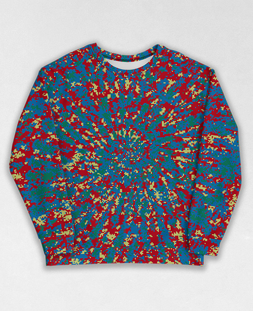 Tie-Dye-Camo Sweatshirt #0827. All over print, precision-cut, and hand-sewn. Super comfortable poly-cotton blend original Digital Camouflage designs by Dan Ellis vague.paris