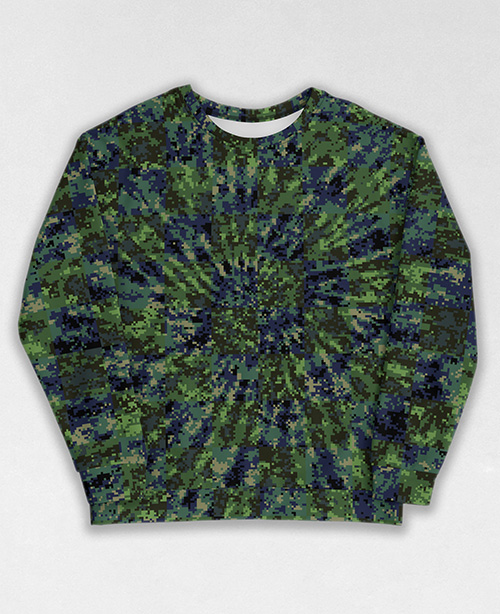 Tie-Dye-Camo Sweatshirt #0828. All over print, precision-cut, and hand-sewn. Super comfortable poly-cotton blend original Digital Camouflage designs by Dan Ellis vague.paris