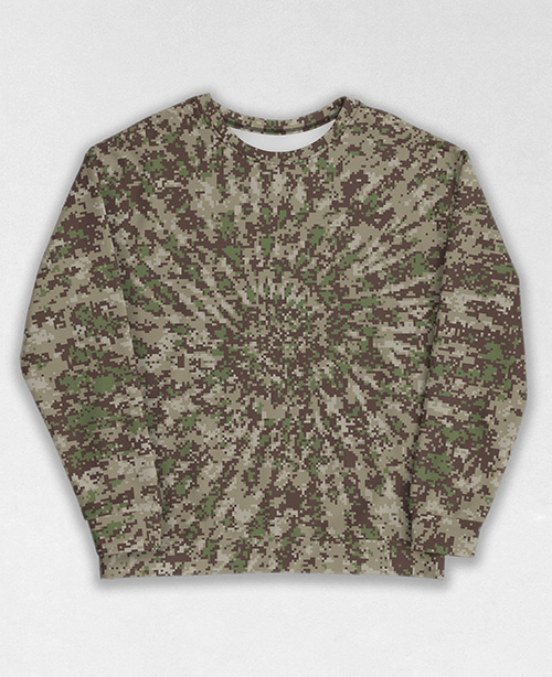 Tie-Dye-Camo Sweatshirt #0829. All over print, precision-cut, and hand-sewn. Super comfortable poly-cotton blend original Digital Camouflage designs by Dan Ellis vague.paris