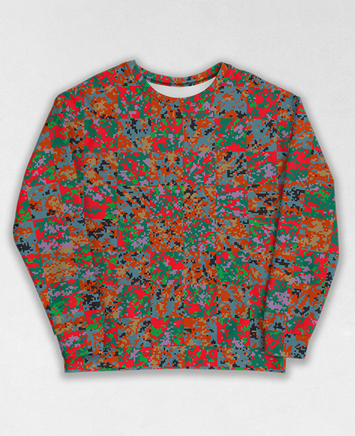 Tie-Dye-Camo Sweatshirt #0831. All over print, precision-cut, and hand-sewn. Super comfortable poly-cotton blend original Digital Camouflage designs by Dan Ellis vague.paris