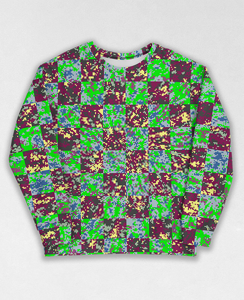 Tie-Dye-Camo Sweatshirt #0834. All over print, precision-cut, and hand-sewn. Super comfortable poly-cotton blend original Digital Camouflage designs by Dan Ellis vague.paris