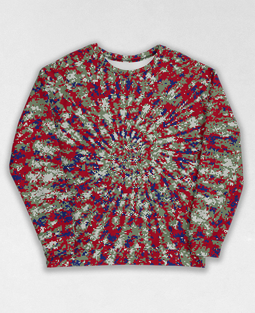 Tie-Dye-Camo Sweatshirt #0843. All over print, precision-cut, and hand-sewn. Super comfortable poly-cotton blend original Digital Camouflage designs by Dan Ellis vague.paris