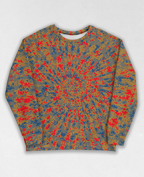 Tie-Dye-Camo Sweatshirt #0851. All over print, precision-cut, and hand-sewn. Super comfortable poly-cotton blend original Digital Camouflage designs by Dan Ellis vague.paris