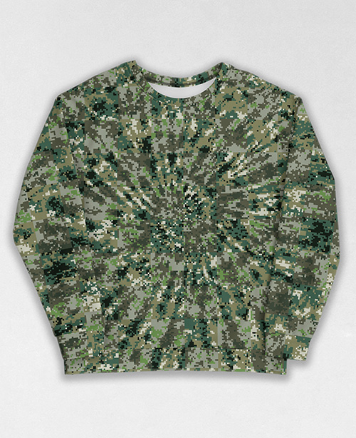 Tie-Dye-Camo Sweatshirt #0852. All over print, precision-cut, and hand-sewn. Super comfortable poly-cotton blend original Digital Camouflage designs by Dan Ellis vague.paris