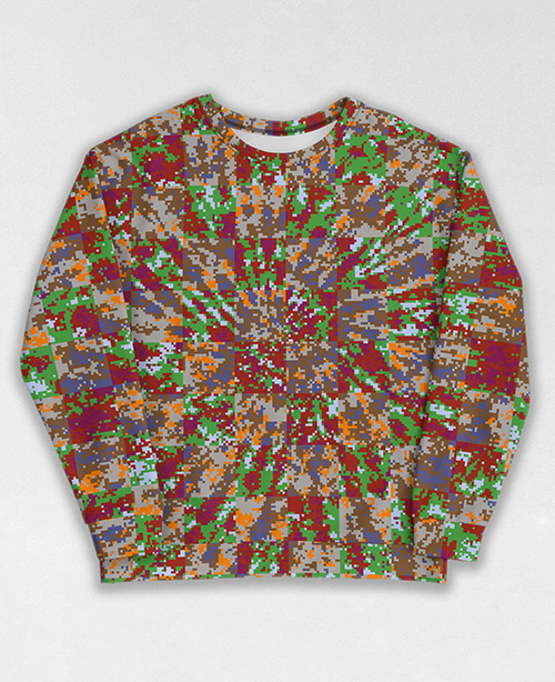 Tie-Dye-Camo Sweatshirt #0854. All over print, precision-cut, and hand-sewn. Super comfortable poly-cotton blend original Digital Camouflage designs by Dan Ellis vague.paris