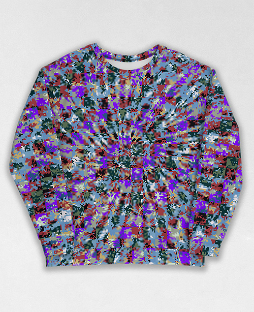 Tie-Dye-Camo Sweatshirt #0868. All over print, precision-cut, and hand-sewn. Super comfortable poly-cotton blend original Digital Camouflage designs by Dan Ellis vague.paris