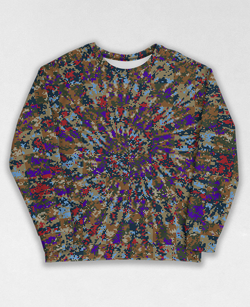 Tie-Dye-Camo Sweatshirt #0870. All over print, precision-cut, and hand-sewn. Super comfortable poly-cotton blend original Digital Camouflage designs by Dan Ellis vague.paris