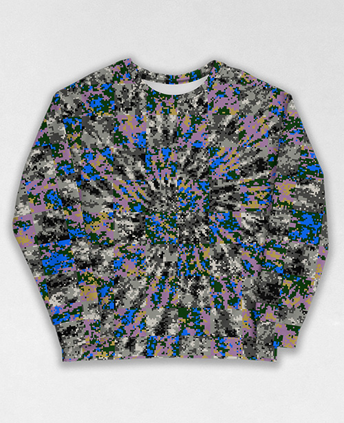 Tie-Dye-Camo Sweatshirt #0874. All over print, precision-cut, and hand-sewn. Super comfortable poly-cotton blend original Digital Camouflage designs by Dan Ellis vague.paris