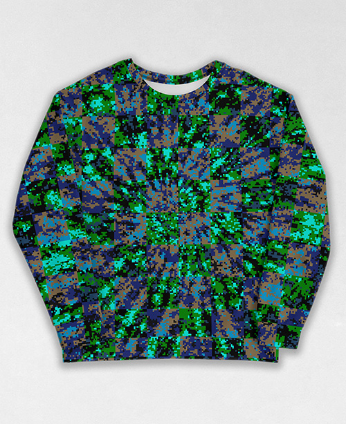 Tie-Dye-Camo Sweatshirt #0876. All over print, precision-cut, and hand-sewn. Super comfortable poly-cotton blend original Digital Camouflage designs by Dan Ellis vague.paris