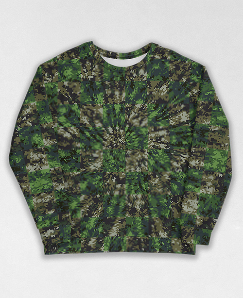 Tie-Dye-Camo Sweatshirt #0878. All over print, precision-cut, and hand-sewn. Super comfortable poly-cotton blend original Digital Camouflage designs by Dan Ellis vague.paris