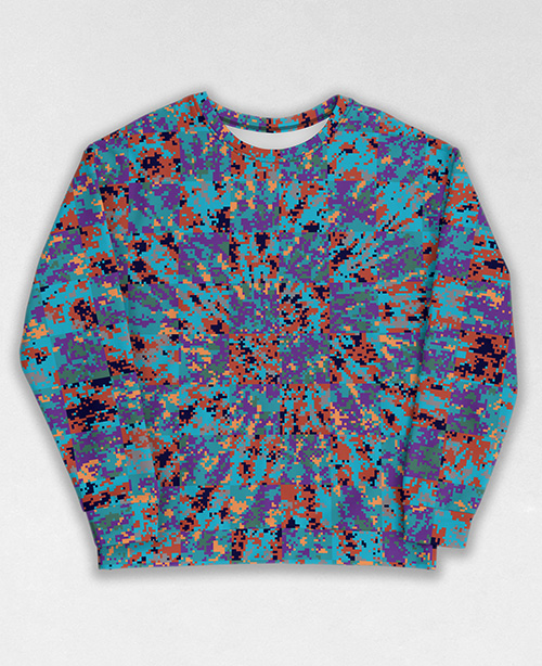 Tie-Dye-Camo Sweatshirt #0879. All over print, precision-cut, and hand-sewn. Super comfortable poly-cotton blend original Digital Camouflage designs by Dan Ellis vague.paris