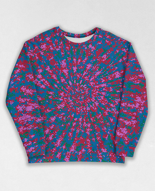 Tie-Dye-Camo Sweatshirt #0887. All over print, precision-cut, and hand-sewn. Super comfortable poly-cotton blend original Digital Camouflage designs by Dan Ellis vague.paris