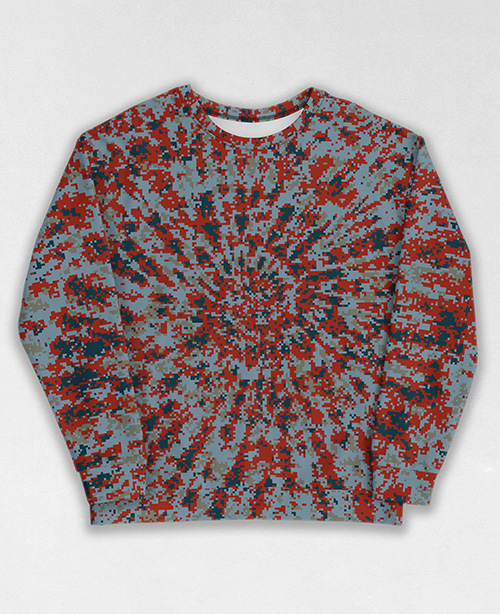 Tie-Dye-Camo Sweatshirt #0889. All over print, precision-cut, and hand-sewn. Super comfortable poly-cotton blend original Digital Camouflage designs by Dan Ellis vague.paris