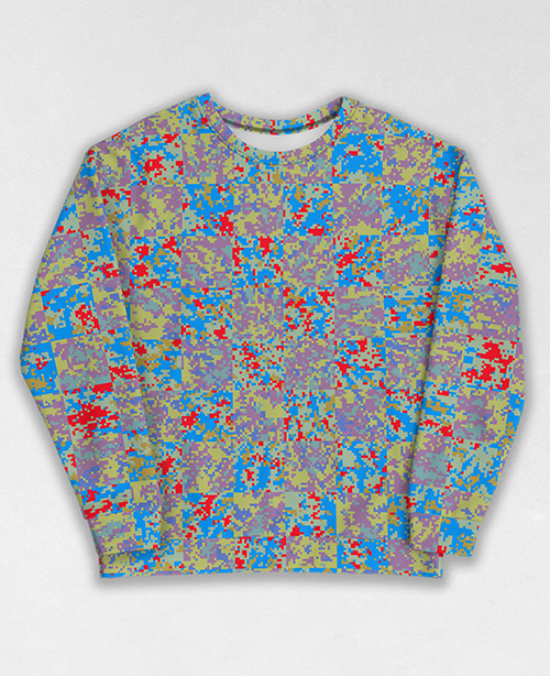 Tie-Dye-Camo Sweatshirt #0898. All over print, precision-cut, and hand-sewn. Super comfortable poly-cotton blend original Digital Camouflage designs by Dan Ellis vague.paris