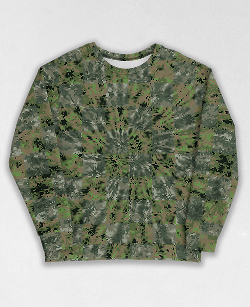 Tie-Dye-Camo Sweatshirt #0905. All over print, precision-cut, and hand-sewn. Super comfortable poly-cotton blend original Digital Camouflage designs by Dan Ellis vague.paris