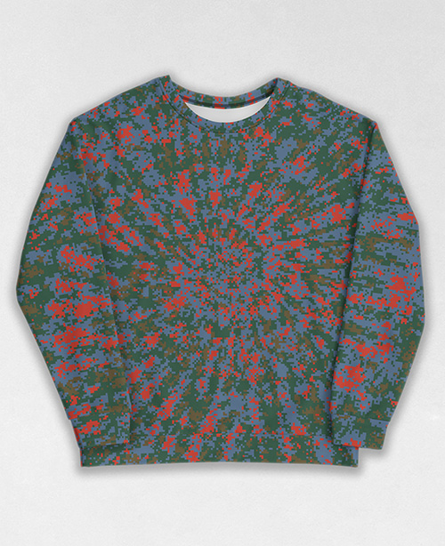 Tie-Dye-Camo Sweatshirt #0908. All over print, precision-cut, and hand-sewn. Super comfortable poly-cotton blend original Digital Camouflage designs by Dan Ellis vague.paris