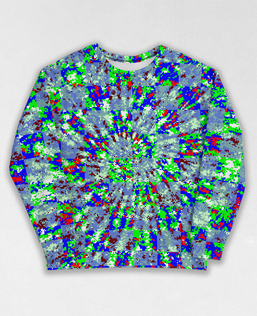 Tie-Dye-Camo Sweatshirt #0909. All over print, precision-cut, and hand-sewn. Super comfortable poly-cotton blend original Digital Camouflage designs by Dan Ellis vague.paris