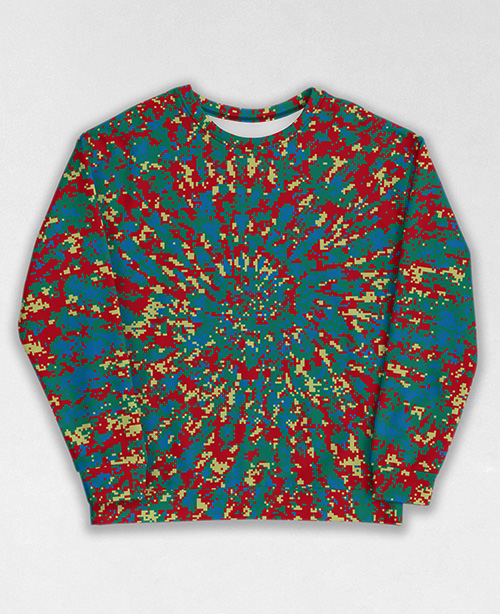 Tie-Dye-Camo Sweatshirt #0911. All over print, precision-cut, and hand-sewn. Super comfortable poly-cotton blend original Digital Camouflage designs by Dan Ellis vague.paris