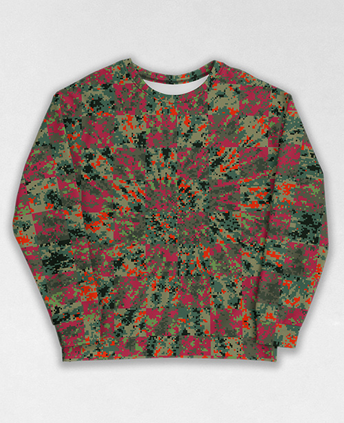 Tie-Dye-Camo Sweatshirt #0913. All over print, precision-cut, and hand-sewn. Super comfortable poly-cotton blend original Digital Camouflage designs by Dan Ellis vague.paris