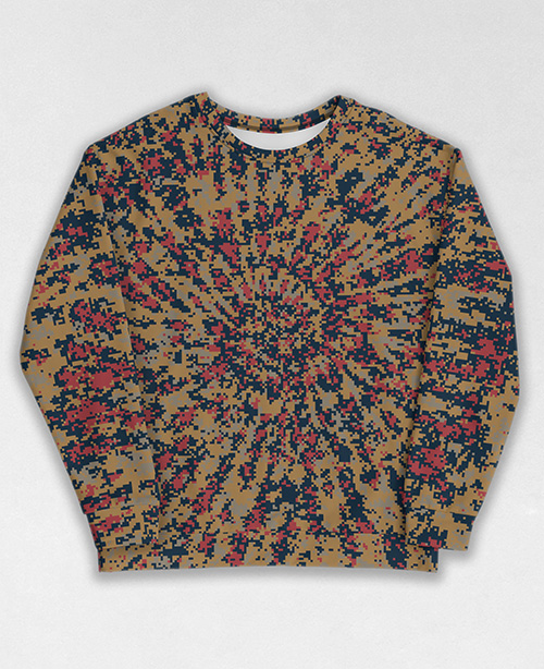 Tie-Dye-Camo Sweatshirt #0915. All over print, precision-cut, and hand-sewn. Super comfortable poly-cotton blend original Digital Camouflage designs by Dan Ellis vague.paris