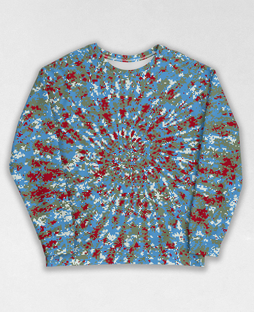 Tie-Dye-Camo Sweatshirt #0918. All over print, precision-cut, and hand-sewn. Super comfortable poly-cotton blend original Digital Camouflage designs by Dan Ellis vague.paris