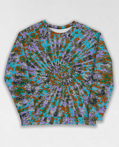 Tie-Dye-Camo Sweatshirt #0921. All over print, precision-cut, and hand-sewn. Super comfortable poly-cotton blend original Digital Camouflage designs by Dan Ellis vague.paris