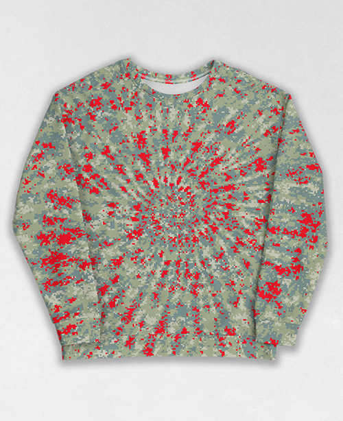 Tie-Dye-Camo Sweatshirt #0925. All over print, precision-cut, and hand-sewn. Super comfortable poly-cotton blend original Digital Camouflage designs by Dan Ellis vague.paris