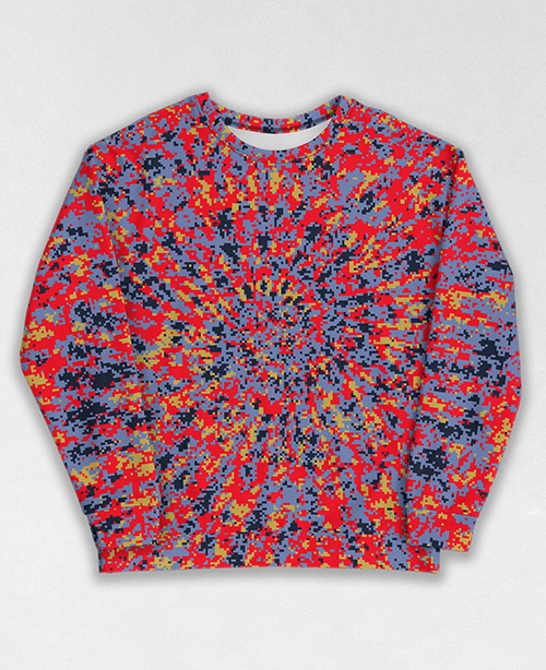 Tie-Dye-Camo Sweatshirt #0926. All over print, precision-cut, and hand-sewn. Super comfortable poly-cotton blend original Digital Camouflage designs by Dan Ellis vague.paris