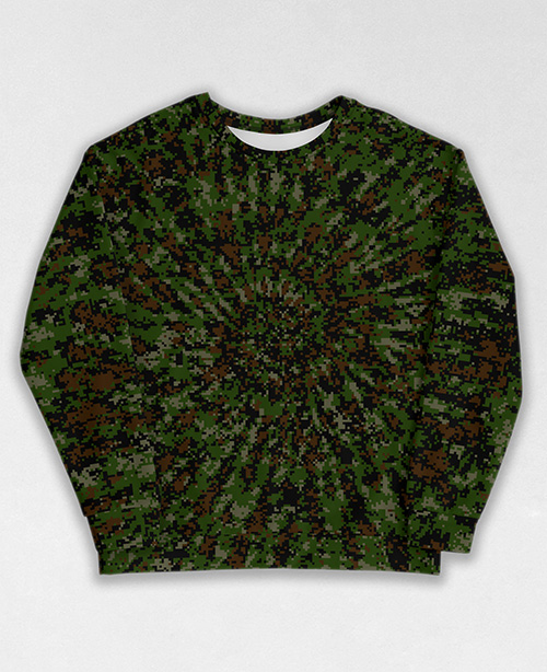 Tie-Dye-Camo Sweatshirt #0927. All over print, precision-cut, and hand-sewn. Super comfortable poly-cotton blend original Digital Camouflage designs by Dan Ellis vague.paris