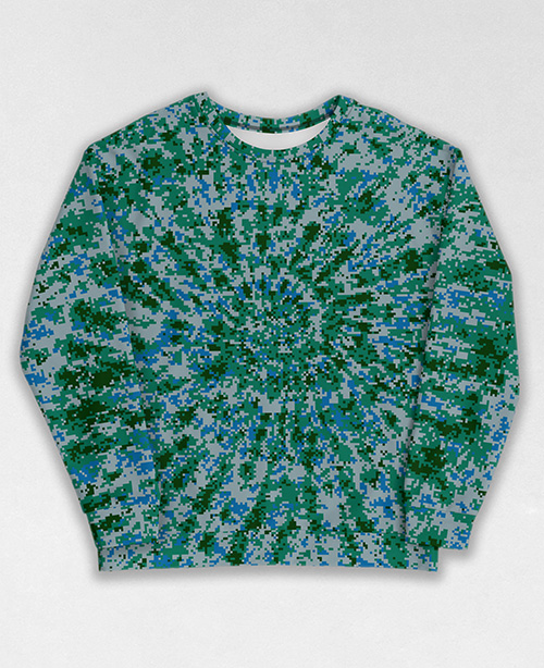 Tie-Dye-Camo Sweatshirt #0930. All over print, precision-cut, and hand-sewn. Super comfortable poly-cotton blend original Digital Camouflage designs by Dan Ellis vague.paris