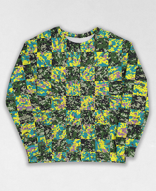 Tie-Dye-Camo Sweatshirt #0933. All over print, precision-cut, and hand-sewn. Super comfortable poly-cotton blend original Digital Camouflage designs by Dan Ellis vague.paris