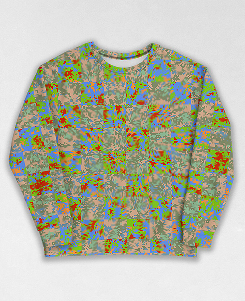 Tie-Dye-Camo Sweatshirt #0935. All over print, precision-cut, and hand-sewn. Super comfortable poly-cotton blend original Digital Camouflage designs by Dan Ellis vague.paris